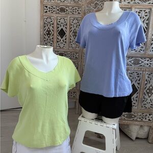 TALBOTS Set of Two Women's V & U Neck Short Sleeve Knitted Tops - Green/ Violet